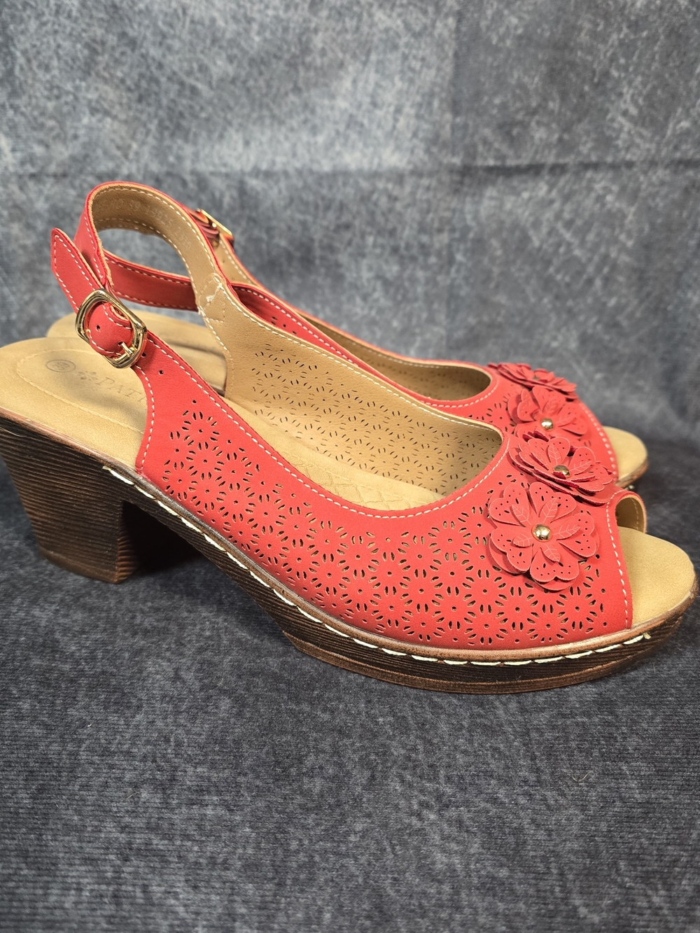 PIKOLINOS Coral Red Floral Slingback Heels